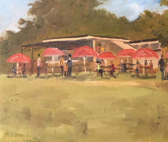Cafe by the Sea at Pegwell Bay. An original oil painting.