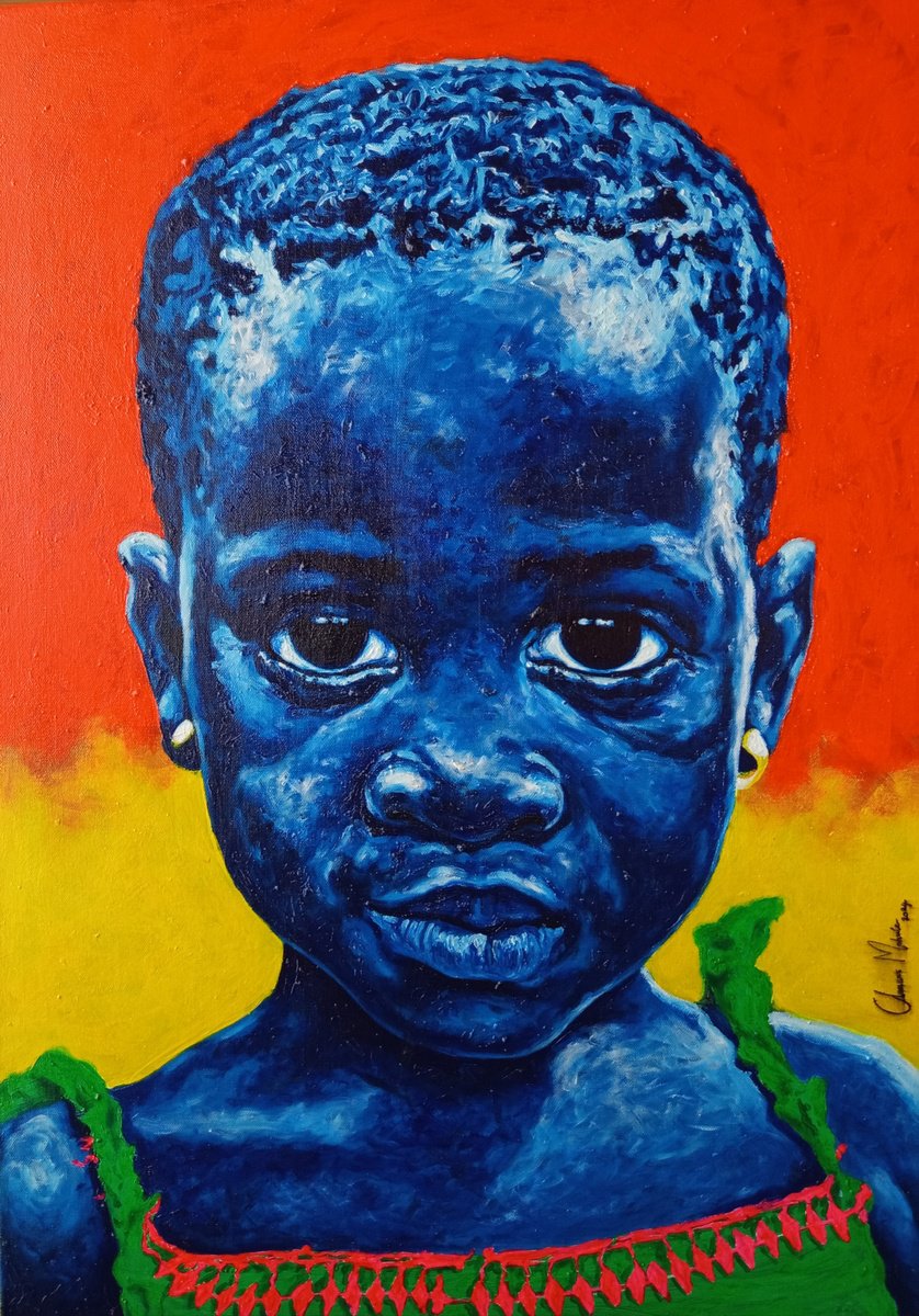 Expressive Portrait Painting By Clement Mohale, 24 X 33, Burning Desire, Original Artwork