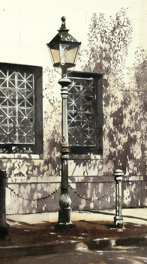 Vintage Streetlamp and Dappled Shadows by Masato Watanabe