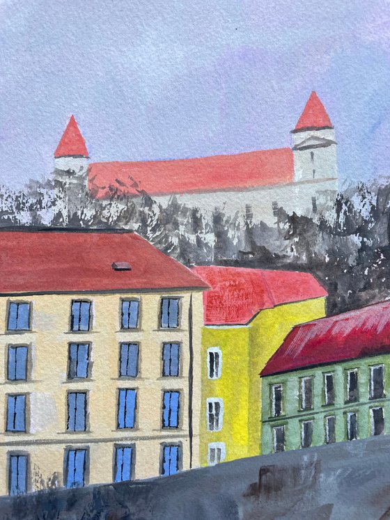 Bratislava Original Gouache Painting, Europe City Art, Slovak Wall Art, Travel Gift