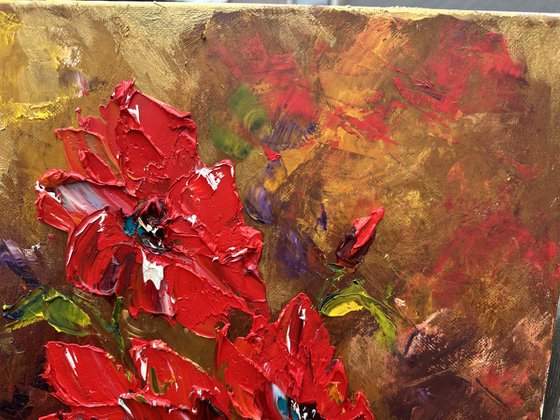 Red poppies dark background