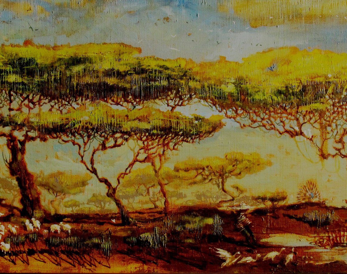 Illustrative Landscape Oil Painting By Serhiy Roy, 31 X 15", Autumn In Savannah., Original Artwork