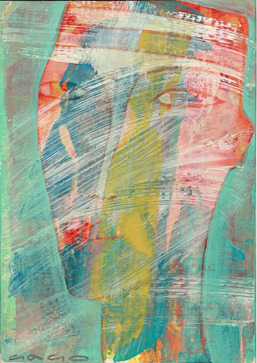 Naive Portrait Acrylic Painting By Gago Chtchyan, 7 X 11, Portrait Ii, Original Artwork