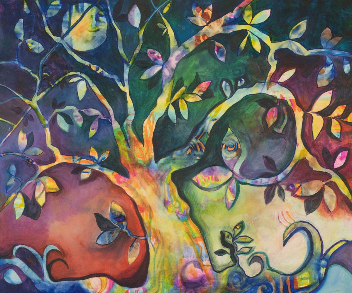 Impressionistic Botanical Acrylic Painting By Eliry Arts, 24 X 20, Roots Of Color, Original Artwork