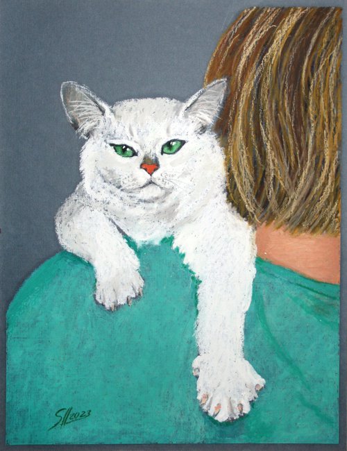 Cat IV / FROM THE ANIMAL PORTRAITS SERIES / ORIGINAL OIL PASTEL PAINTING by Salana Art Gallery
