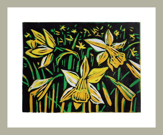 Golden Daffodils - Linocut