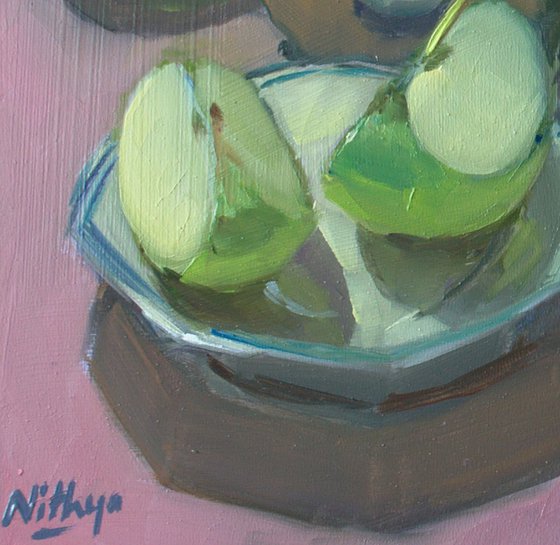 Original Kitchen Still Life - Green Apples and Knife