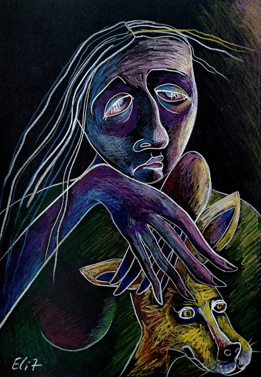 Expressive Animal Pencil Drawing By Elisheva Nesis, 9 X 13, Puppy, Original Artwork