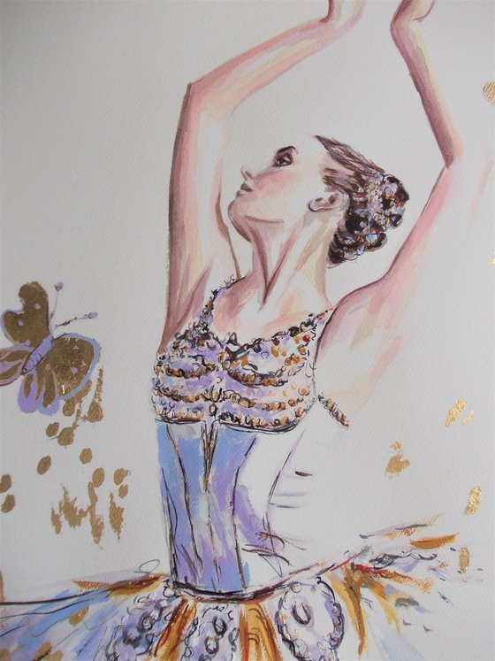 Butterfly-Ballerina painting-Ballet painting-ballerina watercolor, mixed media painting on paper