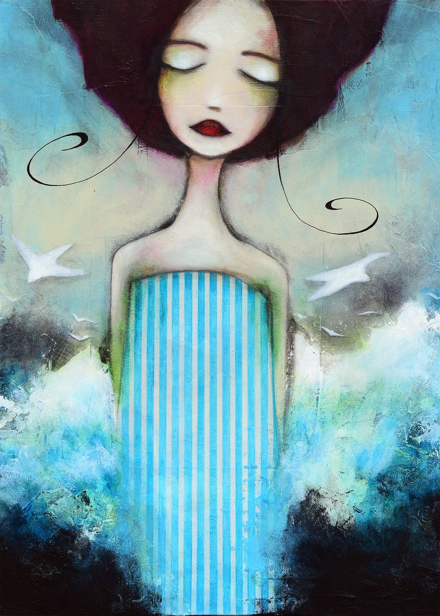 Impressionistic Portrait Acrylic Painting By Armandine Js, 18 X 24, Submersion, Original Artwork