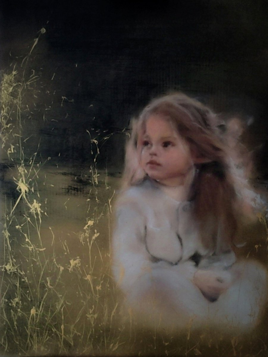 Impressionistic Portrait Oil Painting By Yuliia Kyrsanova, 24 X 31", The Shine Of Silence, Original Artwork