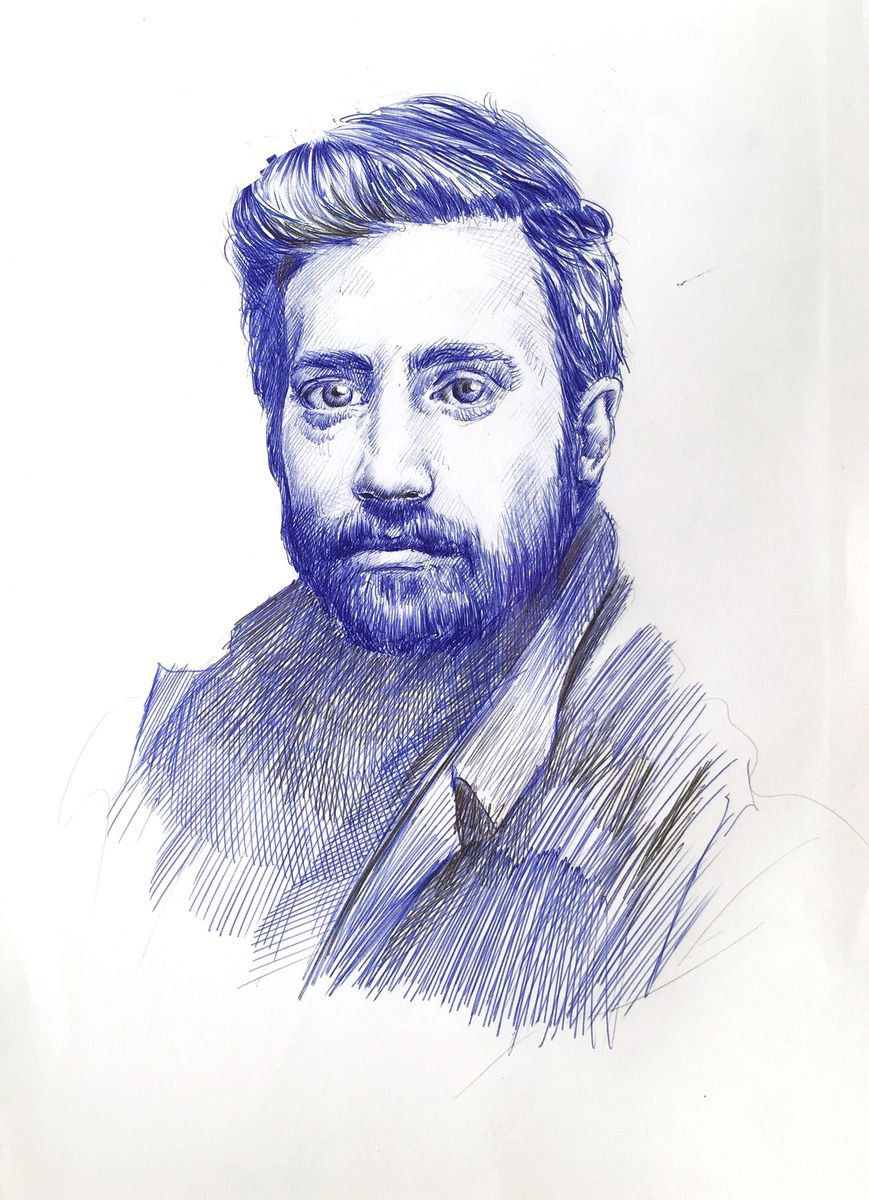 Impressionistic Portrait Ink Drawing By Dario Moschetta, 8 X 11, Portrait 227, Original Artwork