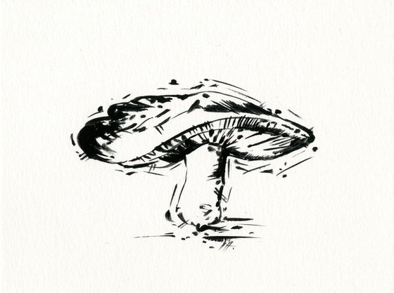 Mushroom - Small Minimalist Ink Illustration by Kathy Morton Stanion