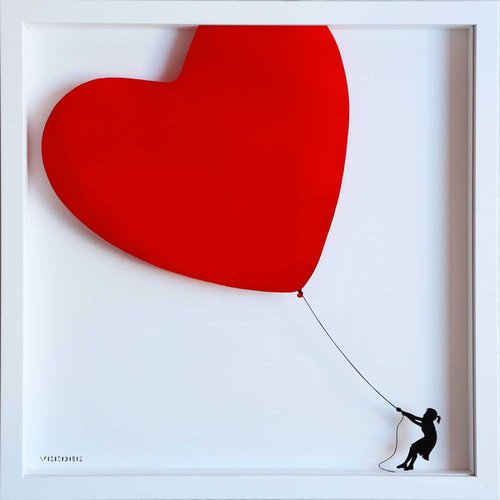 Balloon Heart on Glass - Shock RED by Veebee .