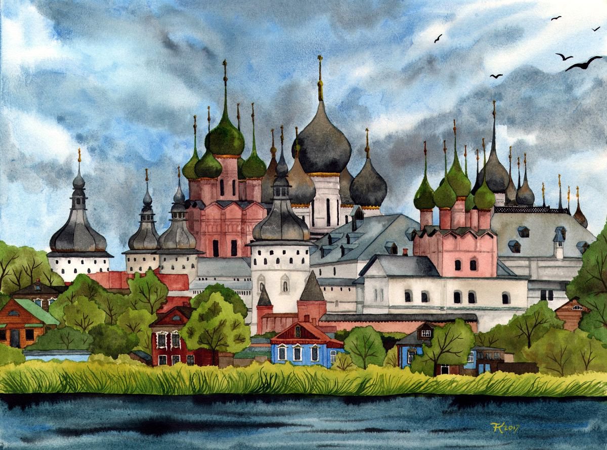 Illustrative Cityscapes Painting By Terri Smith, 16 X 12", Rostov Citadel, Russia, Original Artwork