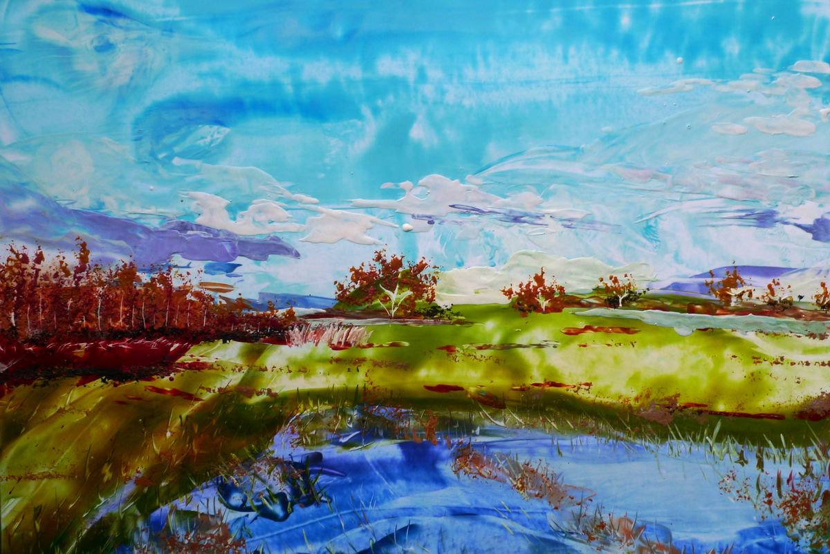 Landscape Painting By Aneta Gajos, 17 X 12, On Biebrza River, Original Artwork