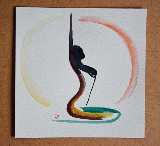 Yoga wall art, abstract female watercolor painting, woman home decor