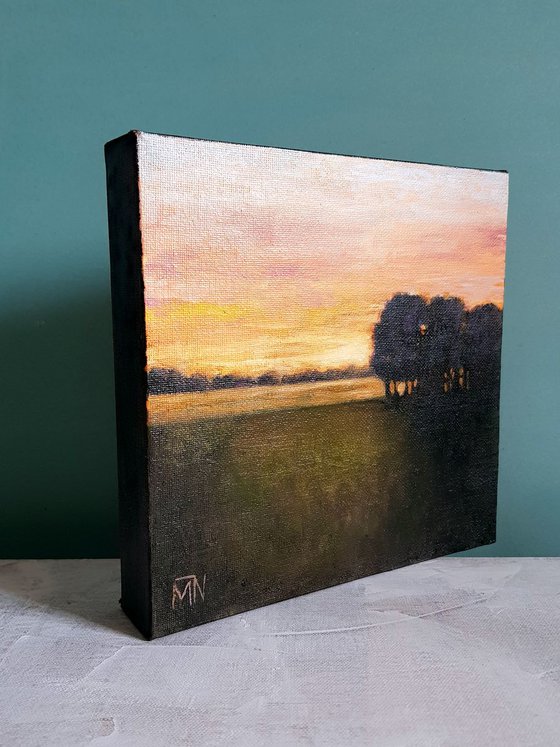 Sunset. Last minutes - 20 x 20 cm landscape oil painting (2019)