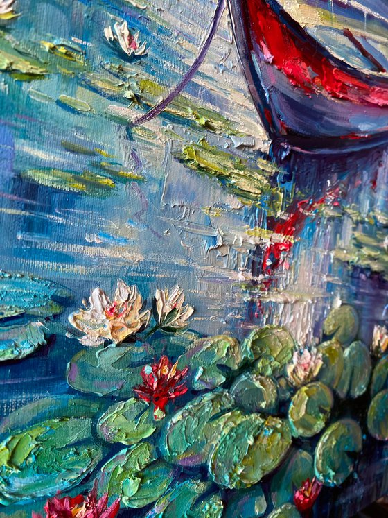"Morning Water-Lilies pond"original oil painting by Artem Grunyka