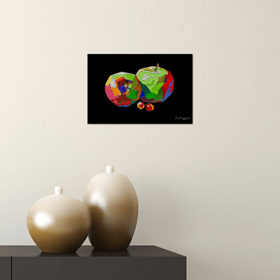 Apples with grapes on black background - |Unique style of painting|
