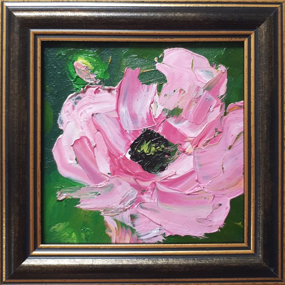 Pink Poppy I...framed / ORIGINAL OIL PAINTING / FROM MY A SERIES OF MINI WORKS