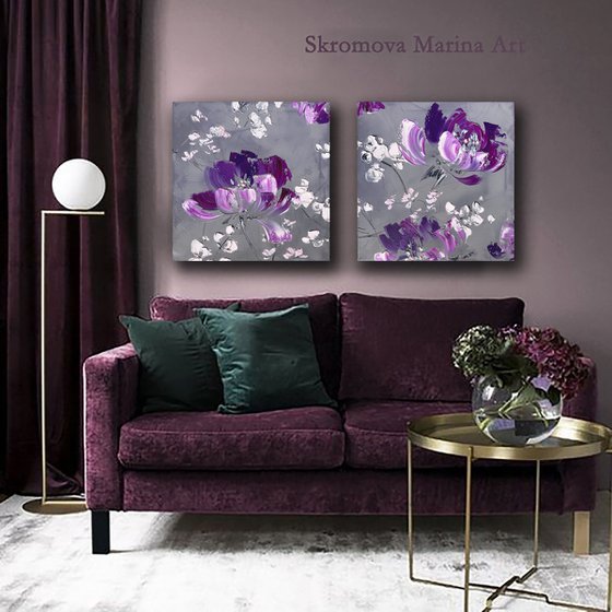 VERY PERI GREENHOUSE 1 - Purple Abstract flowers. Violet floral art.