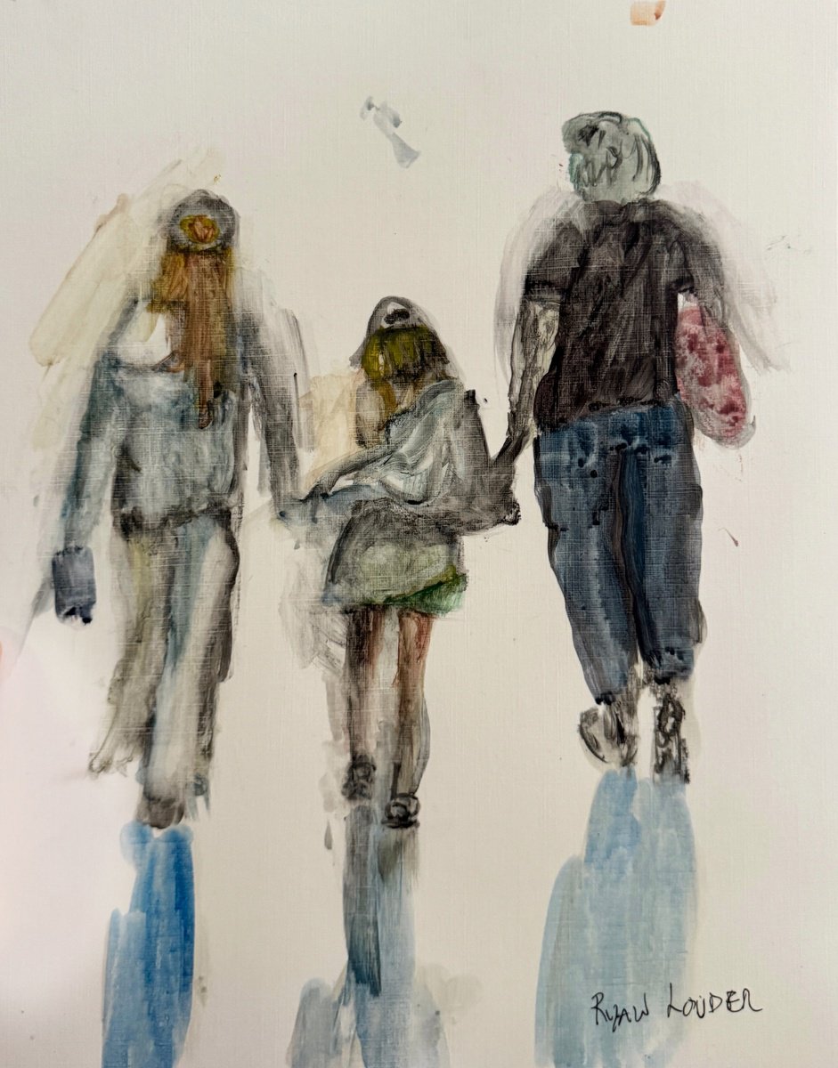 Illustrative Portrait Watercolour By Ryan Louder, 12 X 16", Out With Granny, Original Artwork