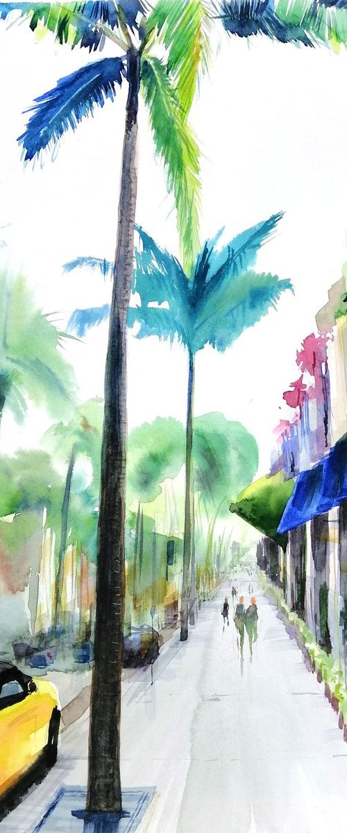 Сity view with palm trees by Natalie Kolos