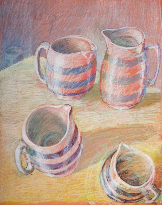 Four Stripey Jugs