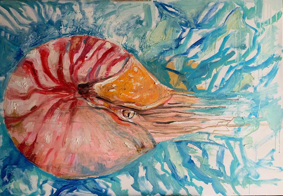 Impressionistic Landscape Oil Painting By Olga Pascari, 39 X 28", Nautilus Pompilus, Original Artwork