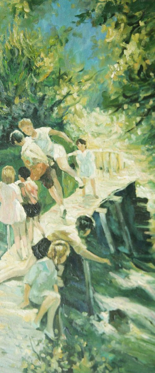 Landscape children on the bridge 3153 by GOUYETTE jean-michel