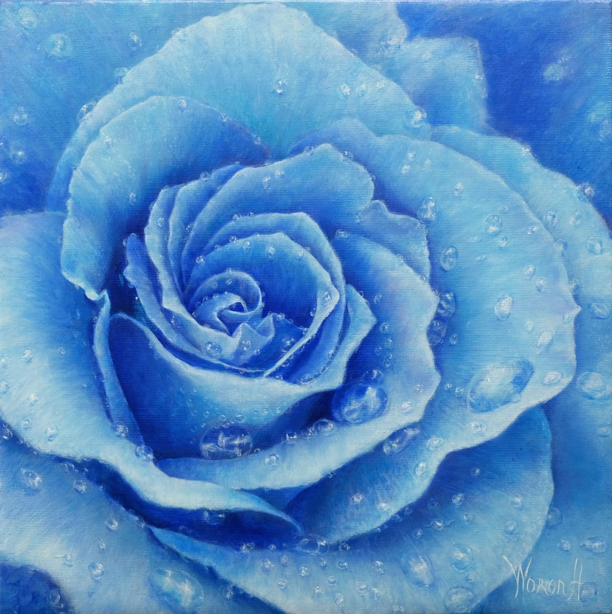 Botanical Oil Painting By Anastasia Woron, 12 X 12, Rose. Blue Rose!, Original Artwork