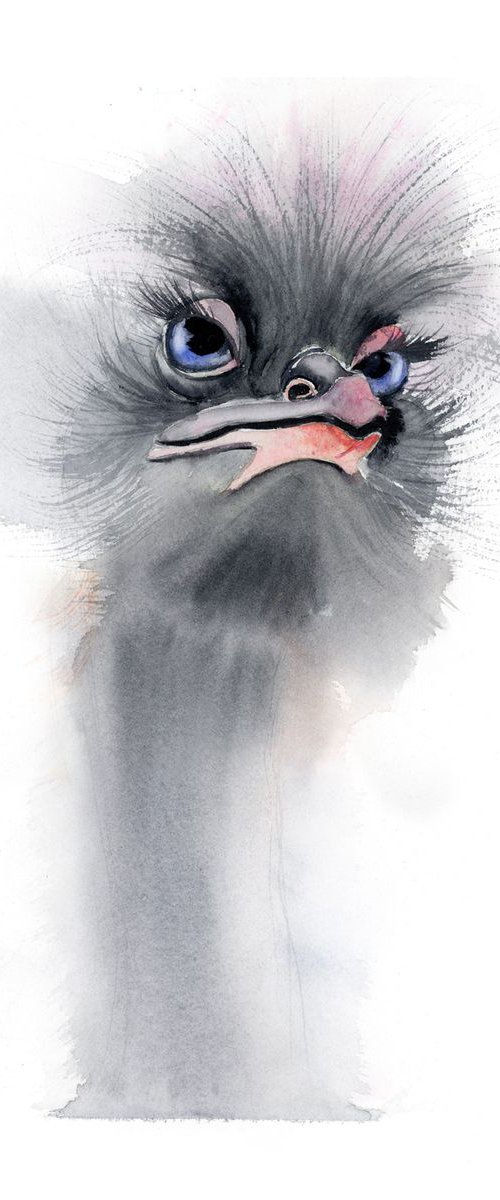 Ostrich 3 - Original Watercolor Painting by Olga Tchefranov (Shefranov)