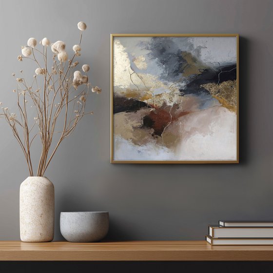 "Grit" Gray brown gold abstract acrylic art