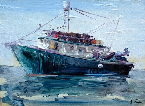 Fishing boat Plein Air painting by Bozhena Fuchs