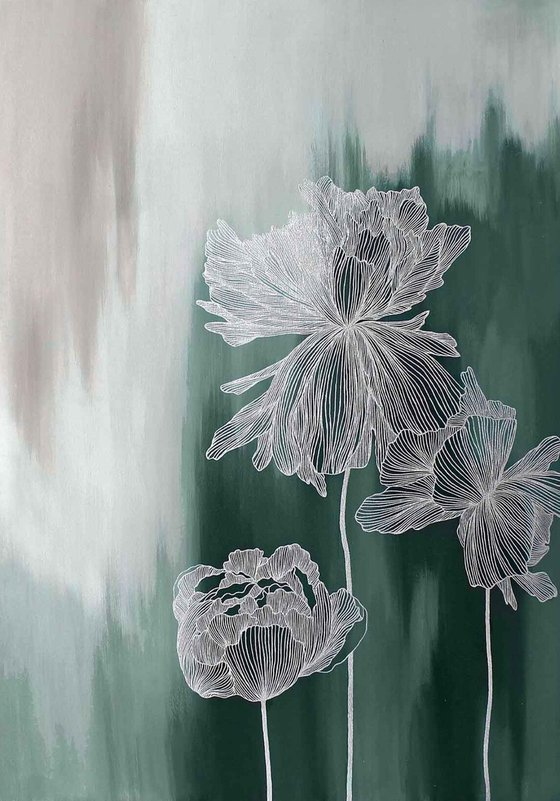 "Emerald Thinness 3" Abstract flower art