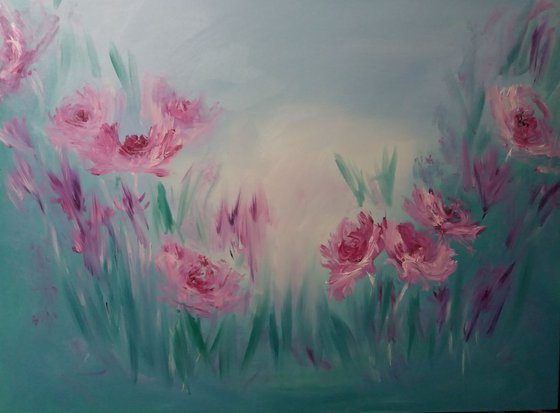 Windswept Blooms- Very Large Painting