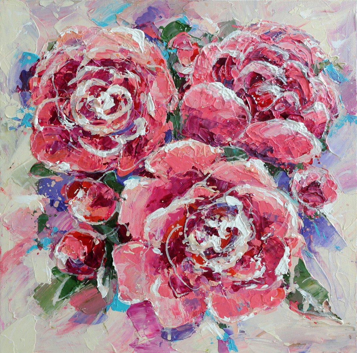 Harmony of Peonies Blooming Painting by Liubov Kvashnina