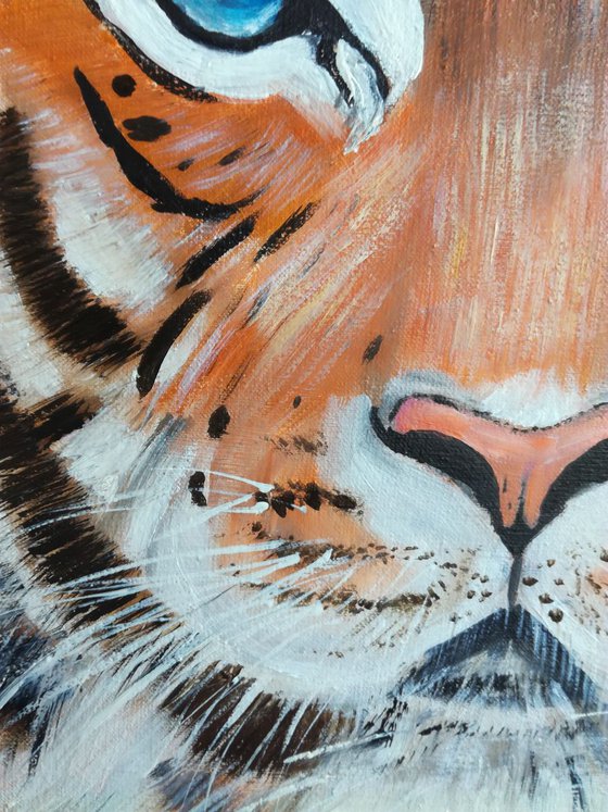 Tiger's sight, animal portrait, gift, original oil painting
