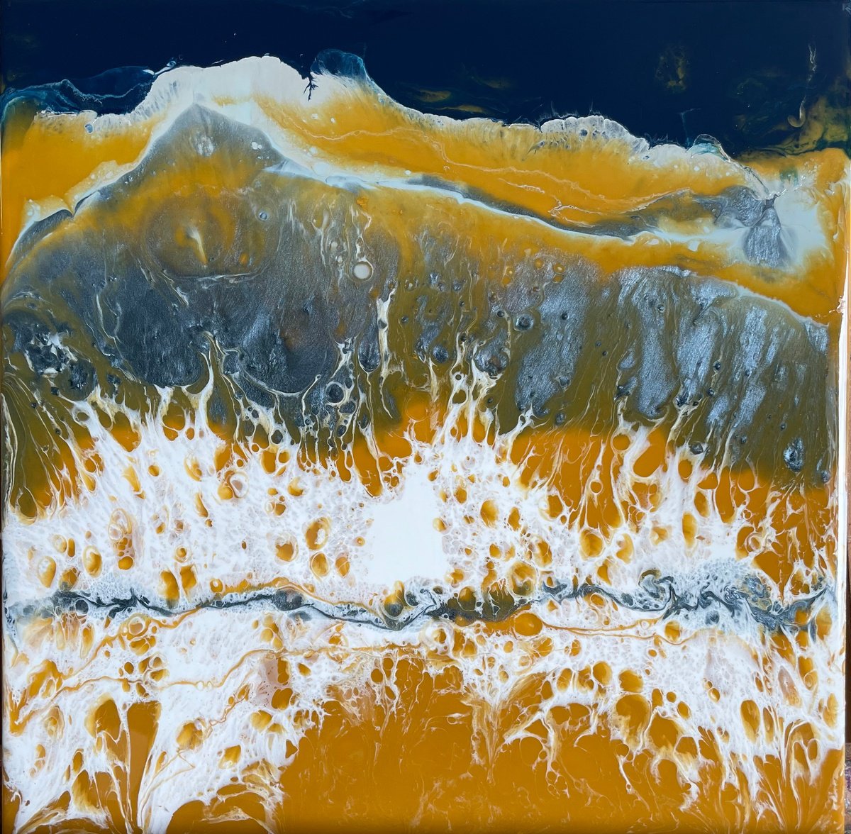 Ochre and Silver with Blues Resin by Hannah Bruce