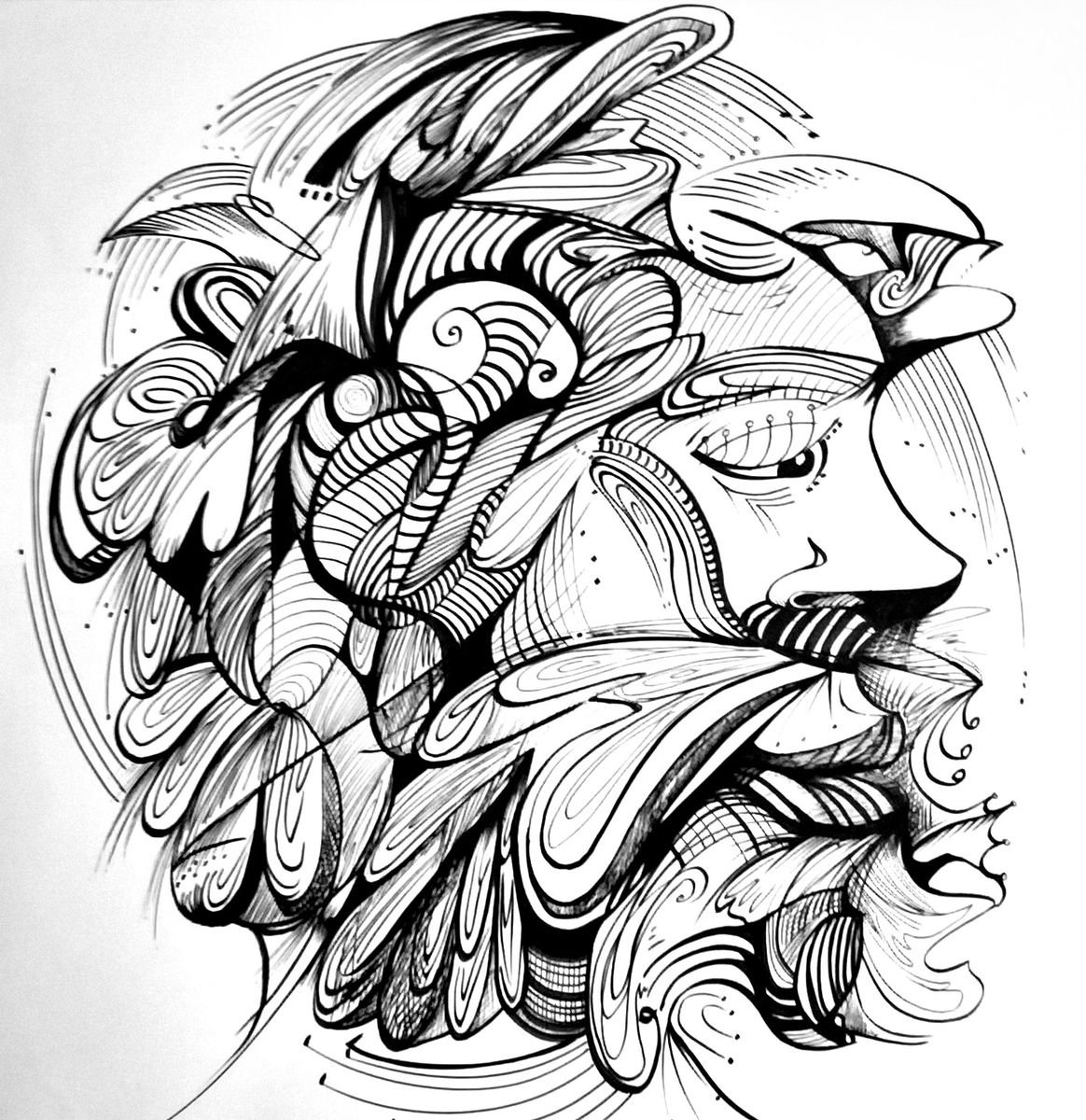 Nature of Man (Large Ink Drawing) by Midge