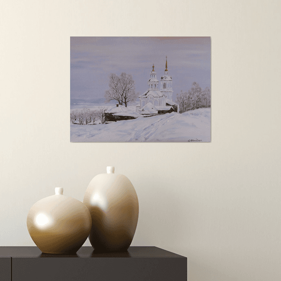 Snow Landscape, Winter Church, Countryside