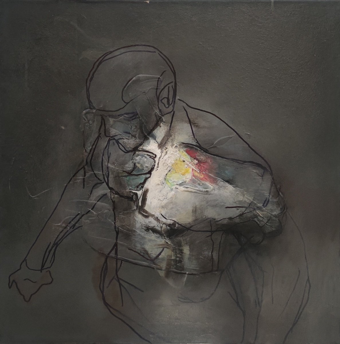 Abstract Portrait Oil Painting By Mladen Ilic, 24 X 24", "Ses Ailes De Geant L