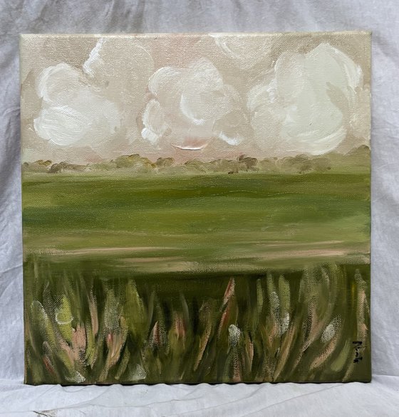 Creamy clouds horizon and soft fields