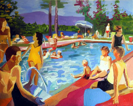 pool scene with yellow bathing suit