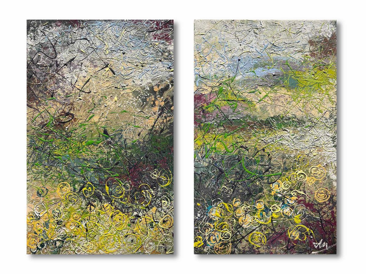 Impressionistic Landscape Acrylic Painting By Nadiia Antoniuk, 39 X 31", The Meadow