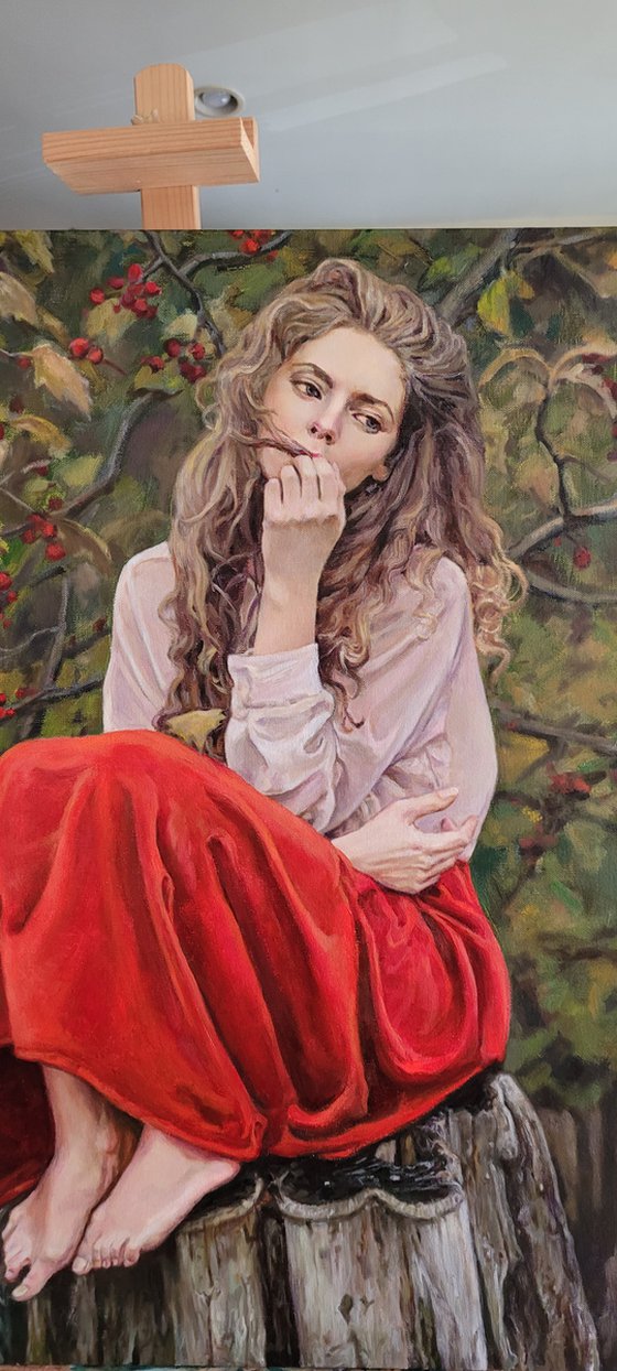 Red Berries Contemporary Original Oil Painting Figurative US