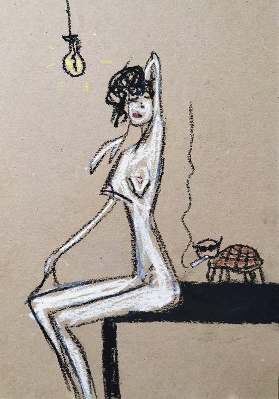 Nude with smoking tortilla