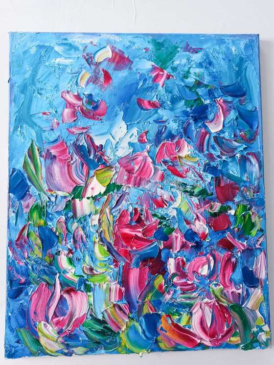 Blue Pink Floral Painting