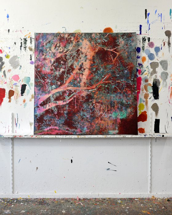 Oxidized burgundy tree leaves
